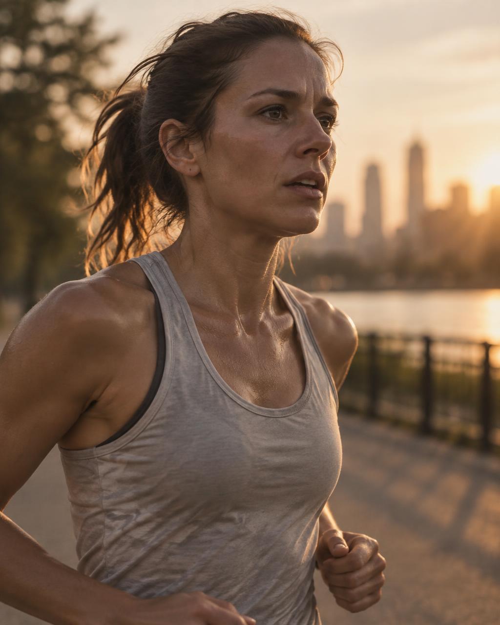 A first-time marathon runner finding her rhythm on a long run